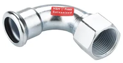 Persovergangsbocht 90°, staal, 22mm x 1/2" F, verwarming, VSH XPress Staalverzinkt C1438